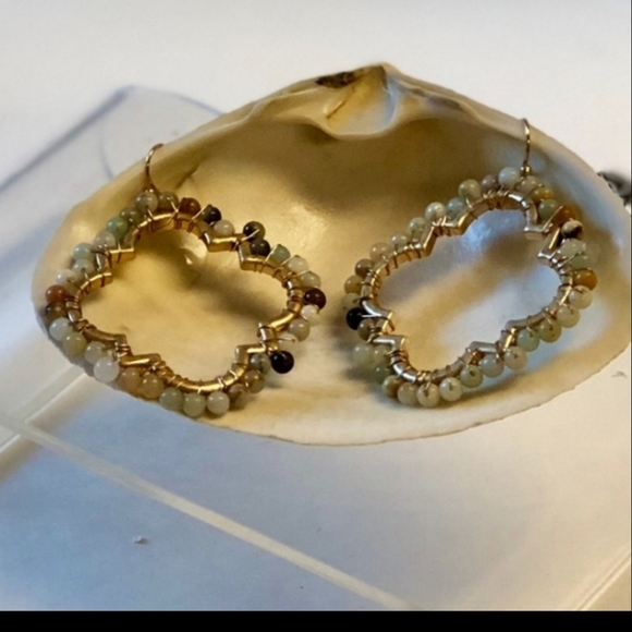 Sale NWT Anthro 18k Jasmin Lotus Dangles in Amazonite - Picture 2 of 4